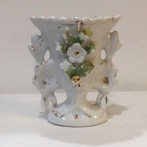 Antique Wedding Vase applied flowers & gold trim